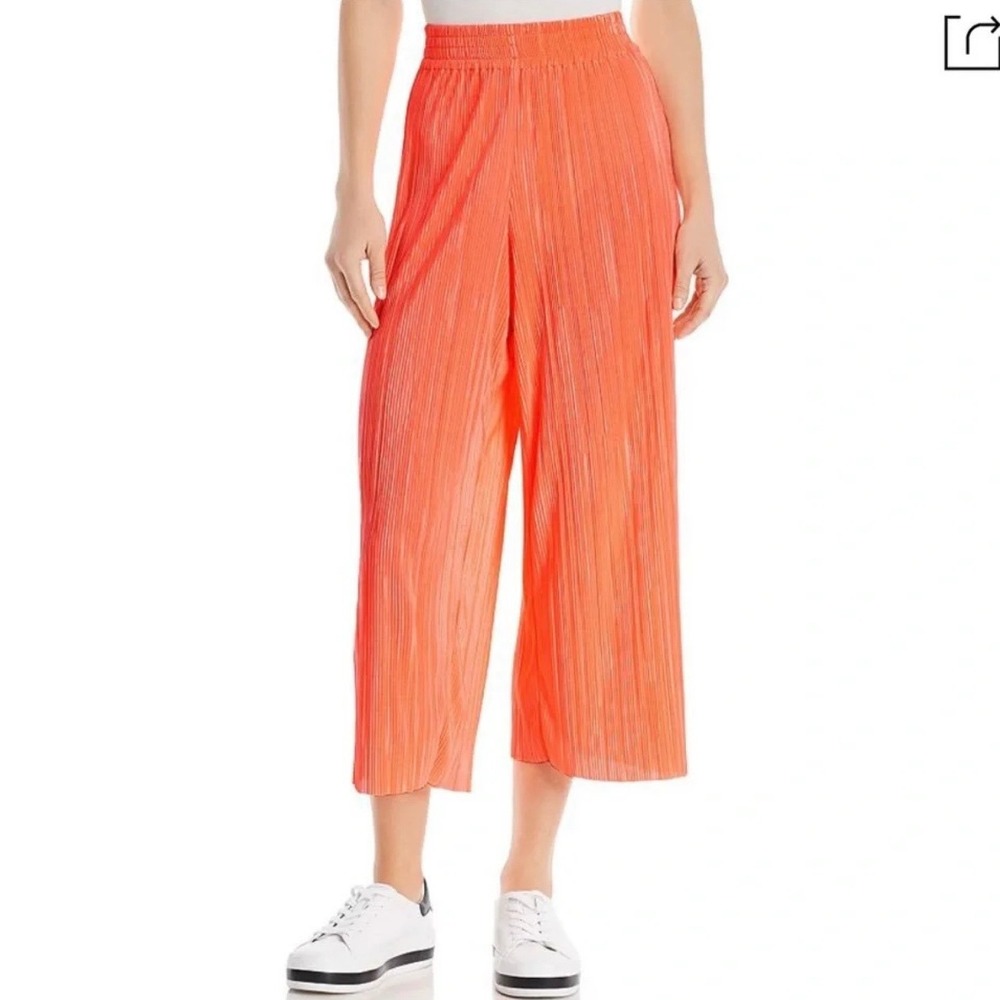 Alice + Olivia Neon Peach Orange Elba Pleated Cropped Wide Leg Pants‎ Small NWT